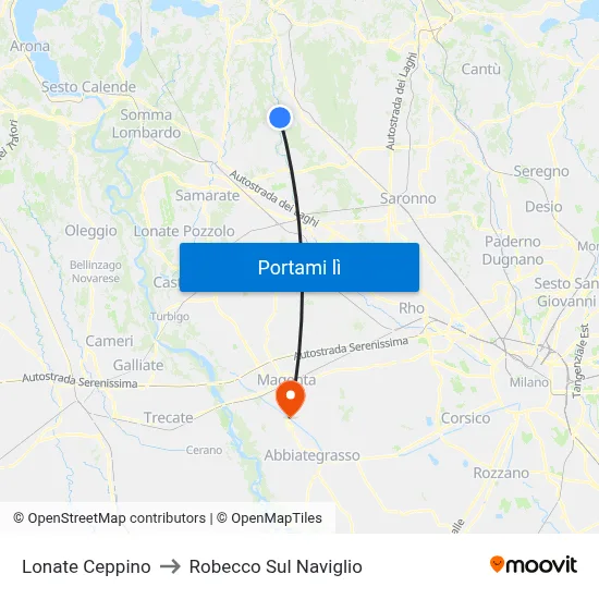 Lonate Ceppino to Robecco Sul Naviglio map
