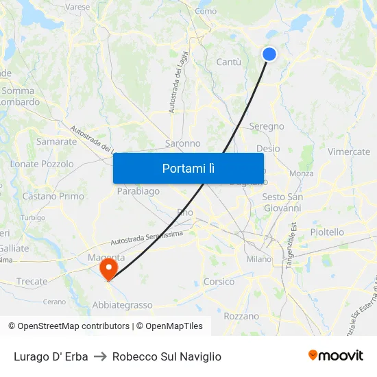 Lurago D' Erba to Robecco Sul Naviglio map