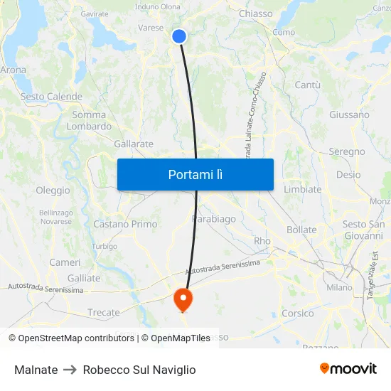 Malnate to Robecco Sul Naviglio map