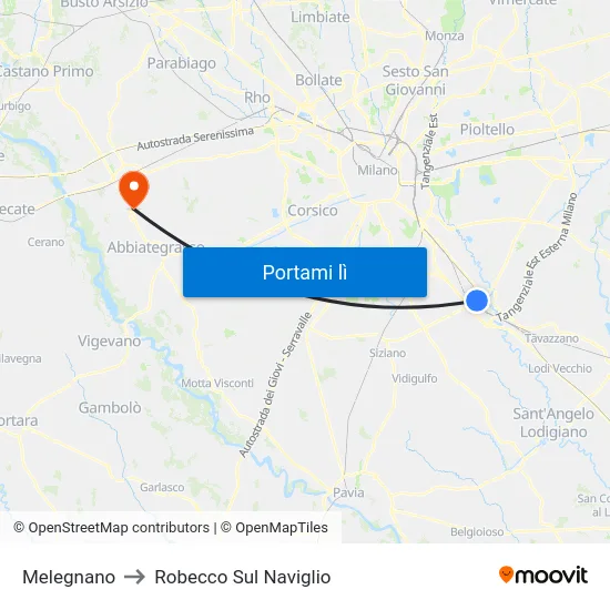 Melegnano to Robecco Sul Naviglio map