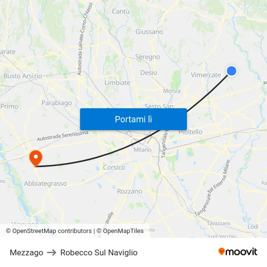 Mezzago to Robecco Sul Naviglio map