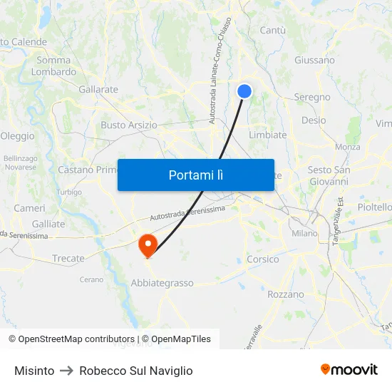 Misinto to Robecco Sul Naviglio map