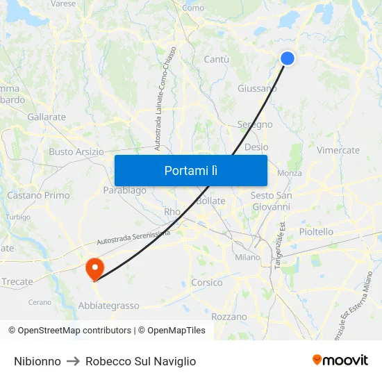 Nibionno to Robecco Sul Naviglio map