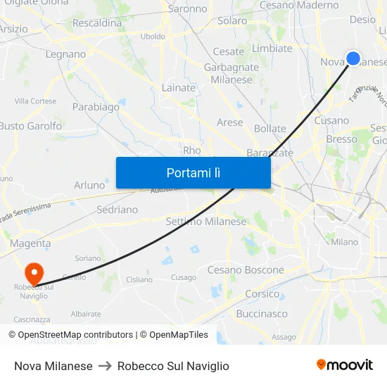 Nova Milanese to Robecco Sul Naviglio map