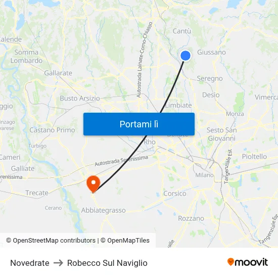 Novedrate to Robecco Sul Naviglio map