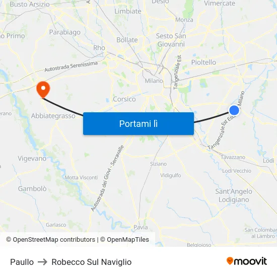 Paullo to Robecco Sul Naviglio map