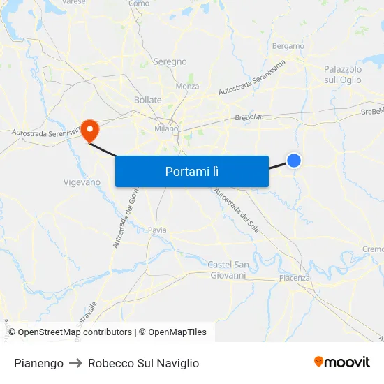 Pianengo to Robecco Sul Naviglio map