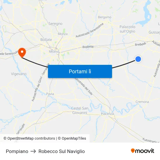 Pompiano to Robecco Sul Naviglio map
