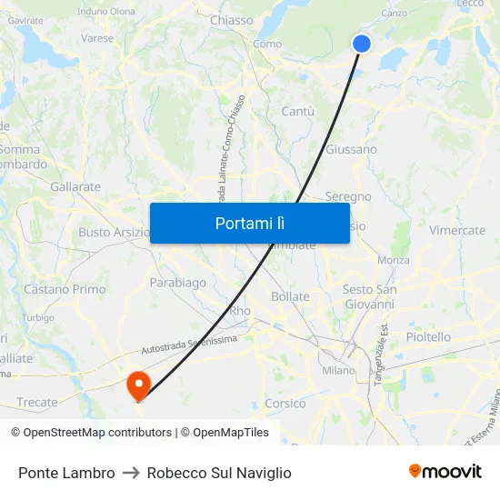 Ponte Lambro to Robecco Sul Naviglio map