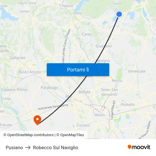 Pusiano to Robecco Sul Naviglio map
