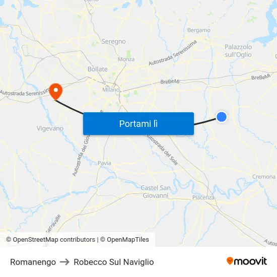Romanengo to Robecco Sul Naviglio map