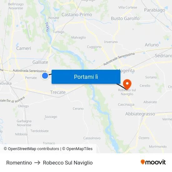 Romentino to Robecco Sul Naviglio map