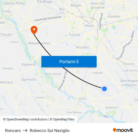 Roncaro to Robecco Sul Naviglio map