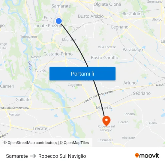 Samarate to Robecco Sul Naviglio map