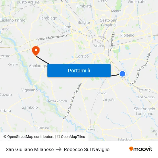 San Giuliano Milanese to Robecco Sul Naviglio map