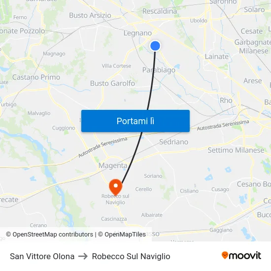 San Vittore Olona to Robecco Sul Naviglio map