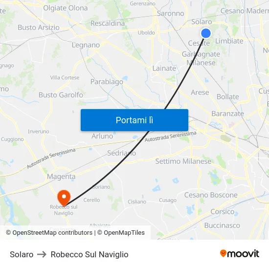 Solaro to Robecco Sul Naviglio map