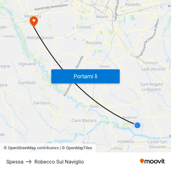 Spessa to Robecco Sul Naviglio map