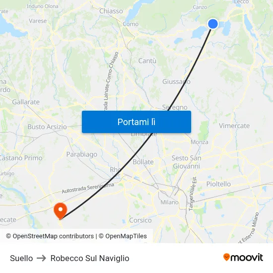 Suello to Robecco Sul Naviglio map