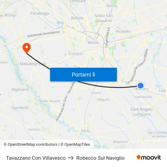 Tavazzano Con Villavesco to Robecco Sul Naviglio map