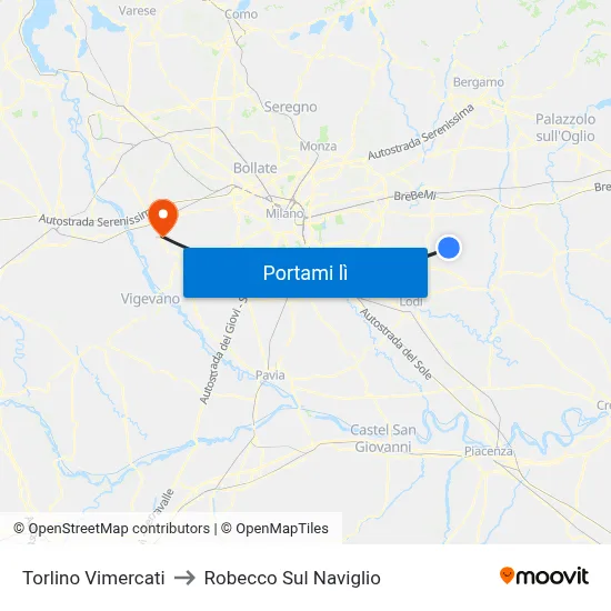 Torlino Vimercati to Robecco Sul Naviglio map