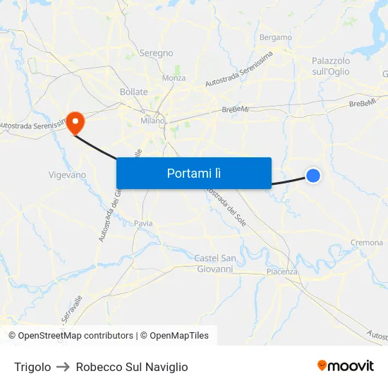 Trigolo to Robecco Sul Naviglio map