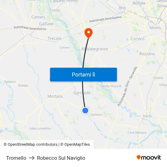 Tromello to Robecco Sul Naviglio map