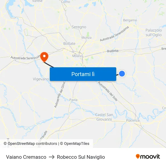 Vaiano Cremasco to Robecco Sul Naviglio map