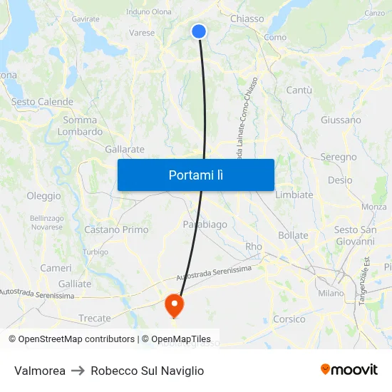 Valmorea to Robecco Sul Naviglio map
