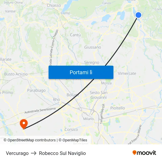 Vercurago to Robecco Sul Naviglio map