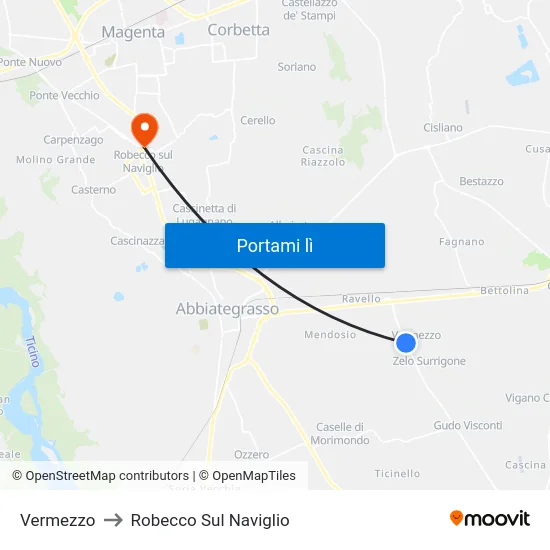 Vermezzo to Robecco Sul Naviglio map