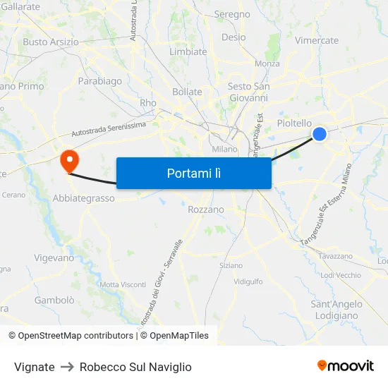 Vignate to Robecco Sul Naviglio map