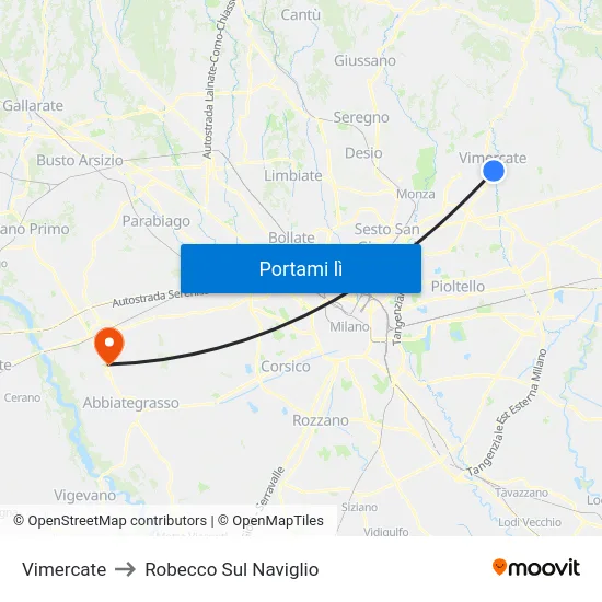 Vimercate to Robecco Sul Naviglio map