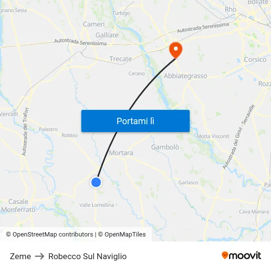Zeme to Robecco Sul Naviglio map
