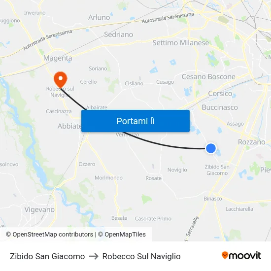 Zibido San Giacomo to Robecco Sul Naviglio map
