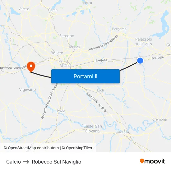 Calcio to Robecco Sul Naviglio map