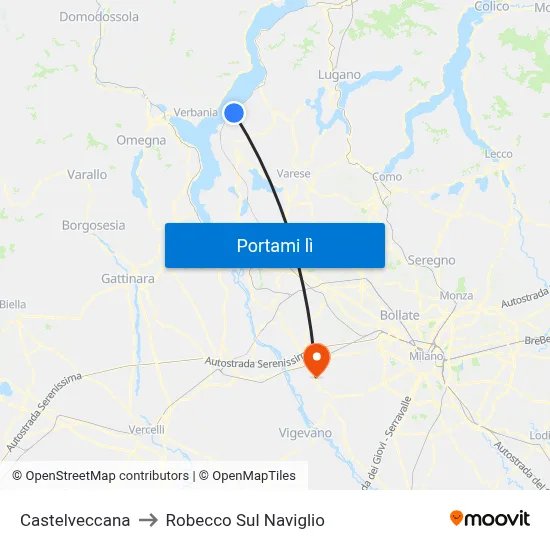 Castelveccana to Robecco Sul Naviglio map