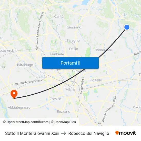 Sotto Il Monte Giovanni Xxiii to Robecco Sul Naviglio map