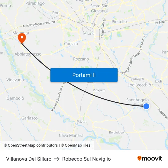 Villanova Del Sillaro to Robecco Sul Naviglio map
