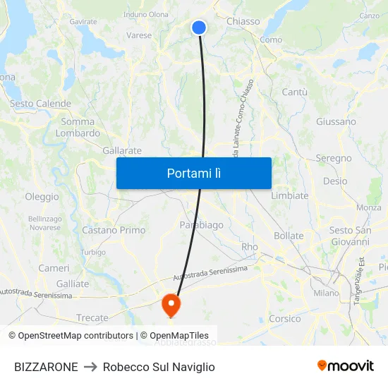 BIZZARONE to Robecco Sul Naviglio map