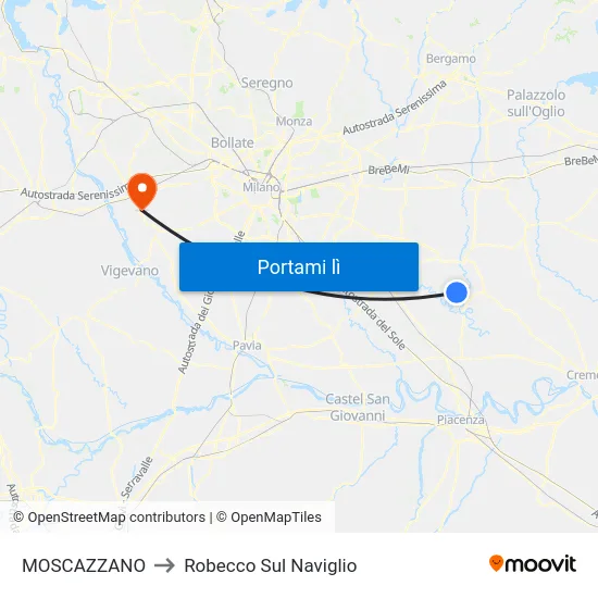 MOSCAZZANO to Robecco Sul Naviglio map