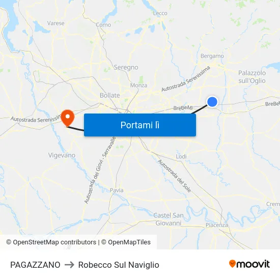 PAGAZZANO to Robecco Sul Naviglio map