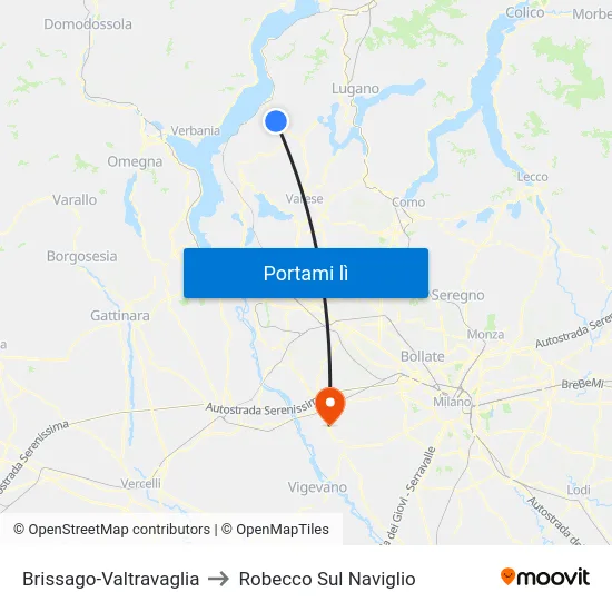 Brissago-Valtravaglia to Robecco Sul Naviglio map