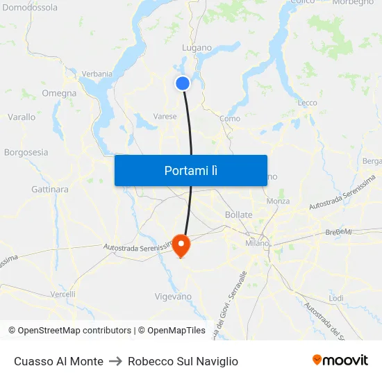 Cuasso Al Monte to Robecco Sul Naviglio map