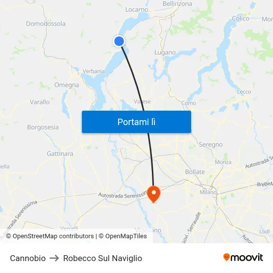 Cannobio to Robecco Sul Naviglio map