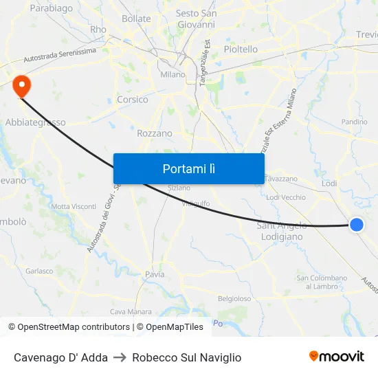 Cavenago D' Adda to Robecco Sul Naviglio map