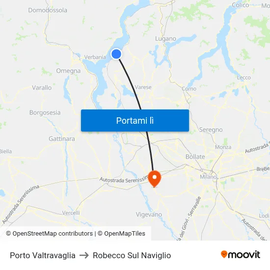 Porto Valtravaglia to Robecco Sul Naviglio map