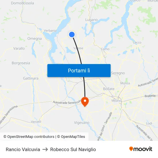 Rancio Valcuvia to Robecco Sul Naviglio map