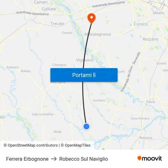 Ferrera Erbognone to Robecco Sul Naviglio map
