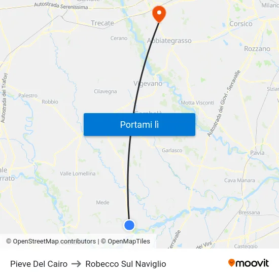 Pieve Del Cairo to Robecco Sul Naviglio map